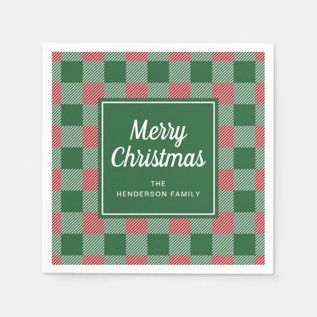 Servilleta De Papel Rustic Green Plaid Feliz Navidad (Anverso)
