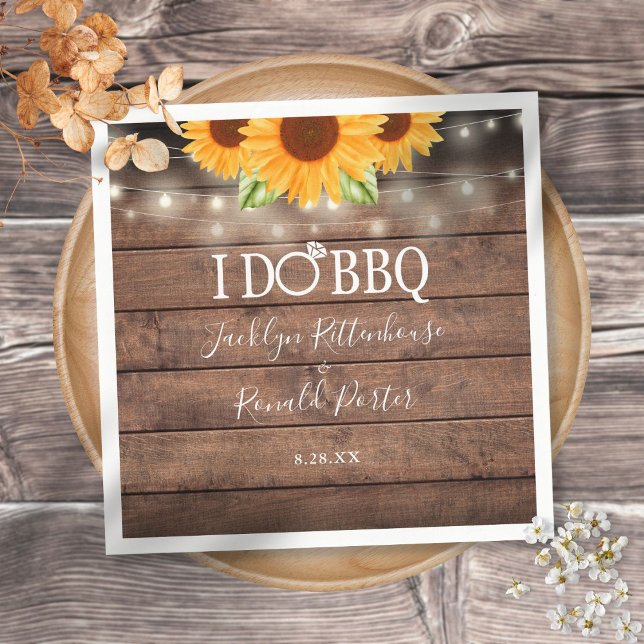 Servilleta De Papel Rustic I Do BBQ Sunflower String Lights Engagement (Subido por el creador)