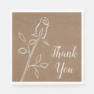 Servilleta De Papel Rustic Kraft Gracias Bodas Flor De Rosa Campestre