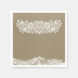 Servilleta De Papel Rustic Kraft y Encaje Granja Casa Rústica Chic