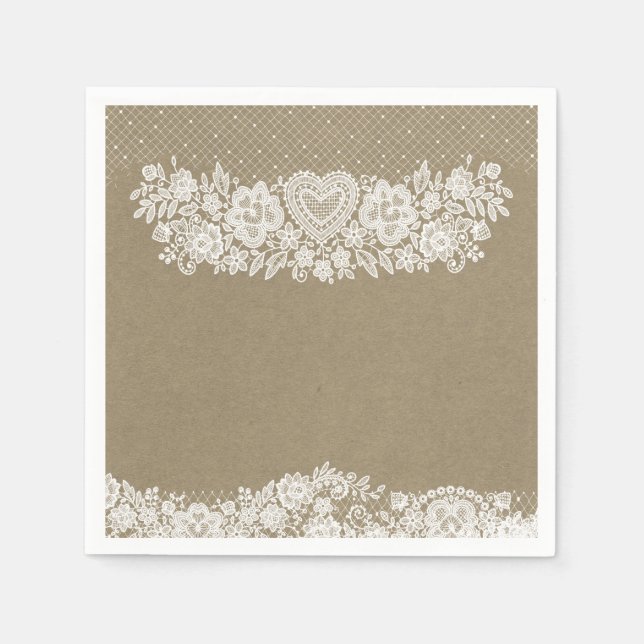 Servilleta De Papel Rustic Kraft y Encaje Granja Casa Rústica Chic (Anverso)