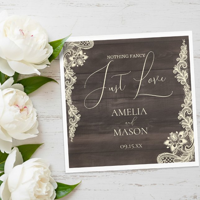 Servilleta De Papel Rustic Lace Nothing Fancy Just Love Wedding Paper (Rustic Lace Nothing Fancy Just Love Wedding Paper Napkins)