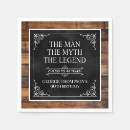 Servilleta De Papel Rustic Man Myth Legend 90th Birthday Black