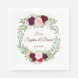 Servilleta De Papel Rustic Marsala Floral Wreath Burgundy Wedding RSVP