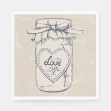 Rustic Mason Jar Love Heart Tan Brown Boda
