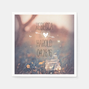 Servilleta De Papel Rustic Mason Jar y Fireflies Garden Wedding