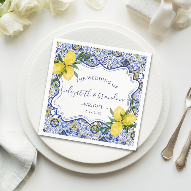 Servilleta De Papel Rustic Mediterranean Tile Wedding with Lemons (Subido por el creador)