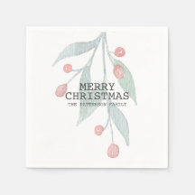 Rustic Merry Christmas Holly Berry Watercolor rojo