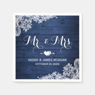 Servilleta De Papel Rustic Midnight Blue Lace Sr. y Sra. Boda