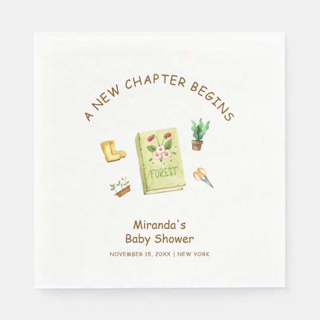 Servilleta De Papel Rustic Modern Chapter Garden Book Baby Shower (Anverso)