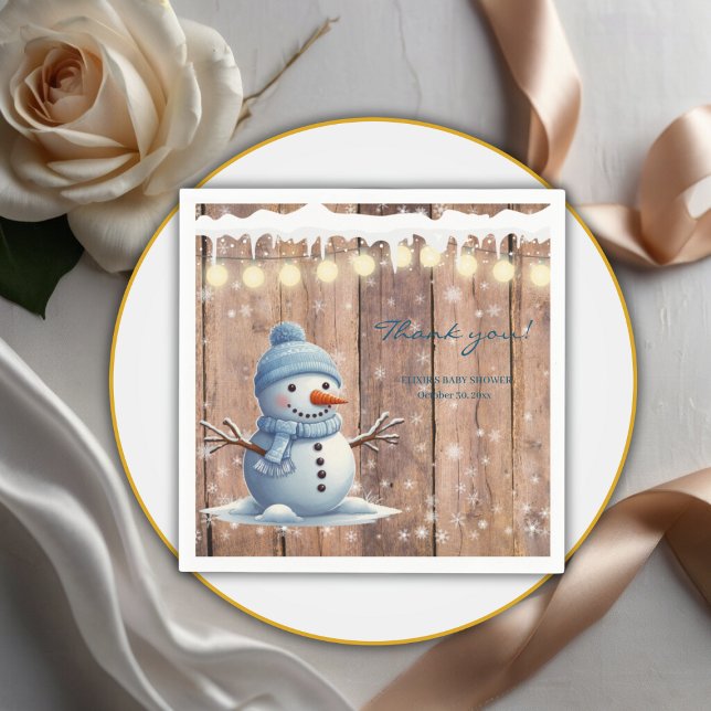 Servilleta De Papel Rustic Modern Elegant Blue Snowman Baby Shower (Subido por el creador)