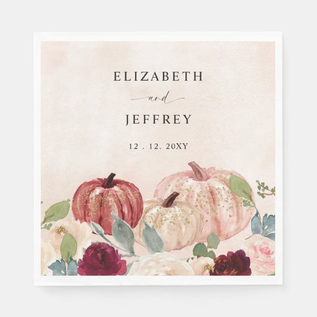 Servilleta De Papel Rustic Modern Pumpkins Country Fall Wedding (Anverso)