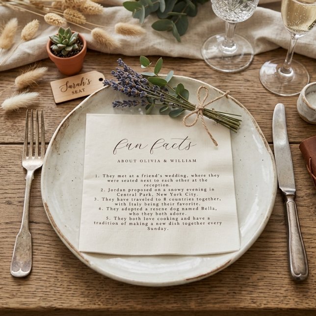 Servilleta De Papel Rustic Modern Script Fun Facts Wedding (Subido por el creador)