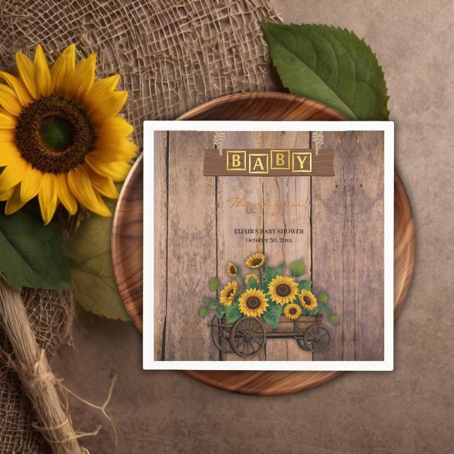 Servilleta De Papel Rustic Modern Sunflower Carriage Baby Shower (Subido por el creador)