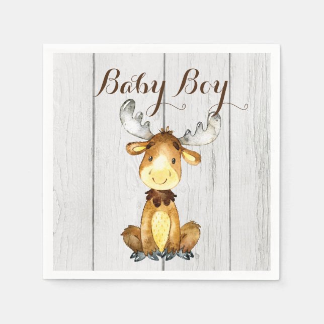 Servilleta De Papel Rustic Moose Baby Shower (Anverso)
