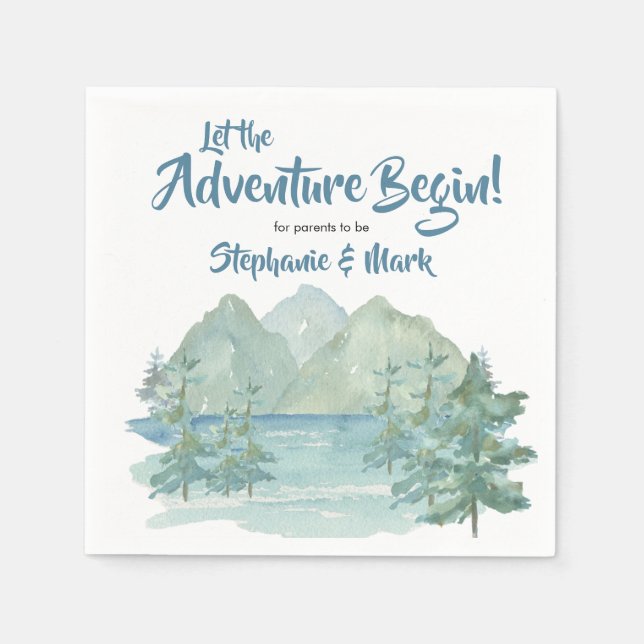Servilleta De Papel Rustic Mountains Watercolor Adventure Baby Shower (Anverso)