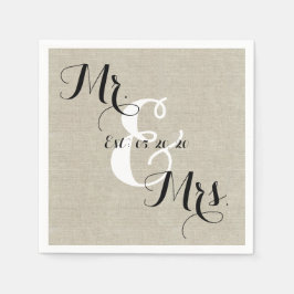 Servilleta De Papel Rustic Mr. y Mrs. Linen Custom Wedding Napkins