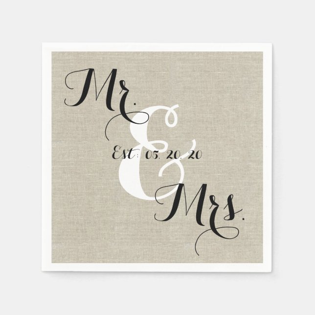 Servilleta De Papel Rustic Mr. y Mrs. Linen Custom Wedding Napkins (Anverso)