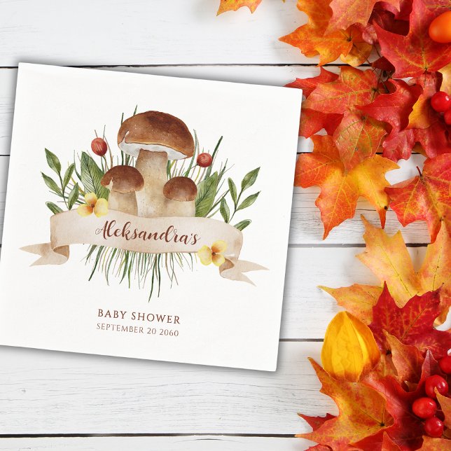 Servilleta De Papel Rustic Mushroom Woodland Autumn Baby Shower  (Subido por el creador)
