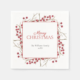 Servilleta De Papel Rustic Natural Berry Merry Christmas