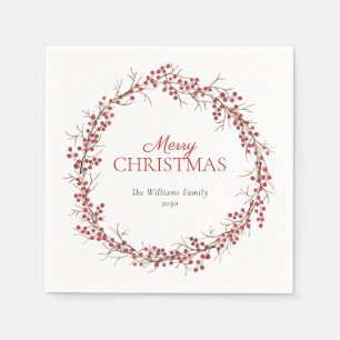Servilleta De Papel Rustic Natural Berry Wreath Feliz Navidad