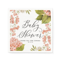 Rustic Peach Watercolor Hydrangeas Baby Shower