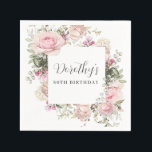 Servilleta De Papel Rustic Pink Floral 80th Birthday Party Personaliza<br><div class="desc">Las rosas rosas blandas de color rosa y las brotes de color rosa brillante crean un marco floral rústico y bonito. Hidrenajes blancos en la flor floral. El nombre de la mujer de cumpleaños está escrito en una letra de guión grande. Sigue el 80 aniversario. Esta servilleta de cumpleaños forma...</div>
