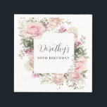 Servilleta De Papel Rustic Pink Floral 80th Birthday Party Personaliza<br><div class="desc">Las rosas rosas blandas de color rosa y las brotes de color rosa brillante crean un marco floral rústico y bonito. Hidrenajes blancos en la flor floral. El nombre de la mujer de cumpleaños está escrito en una letra de guión grande. Sigue el 80 aniversario. Esta servilleta de cumpleaños forma...</div>