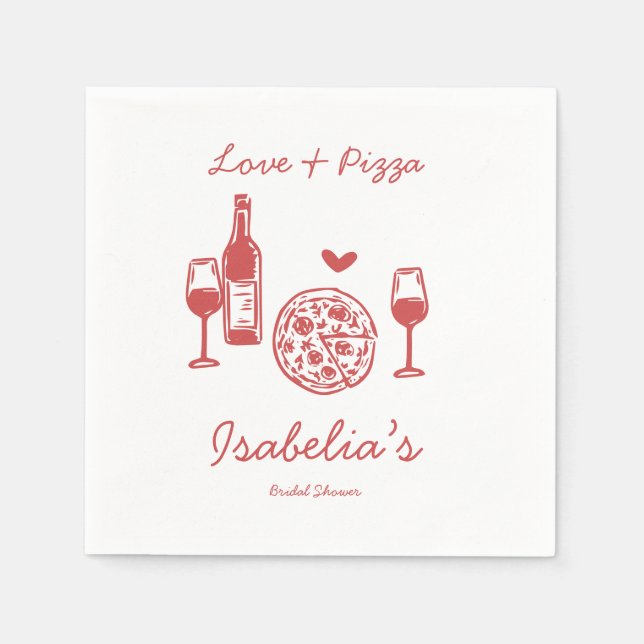 Servilleta De Papel Rustic Pizza & Wine Bridal Shower (Anverso)