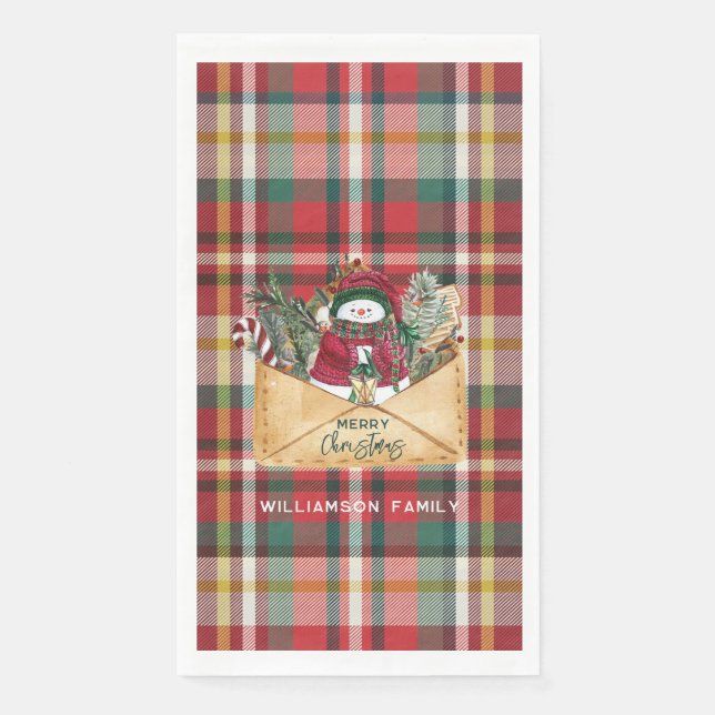 Servilleta De Papel Rustic Plaid Christmas Custom Family (Anverso)