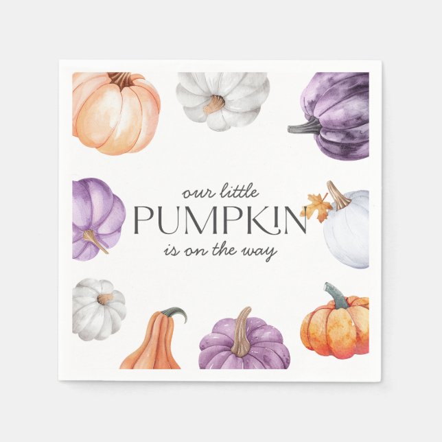 Servilleta De Papel Rustic Purple Orange White Pumpkin Baby Shower (Anverso)