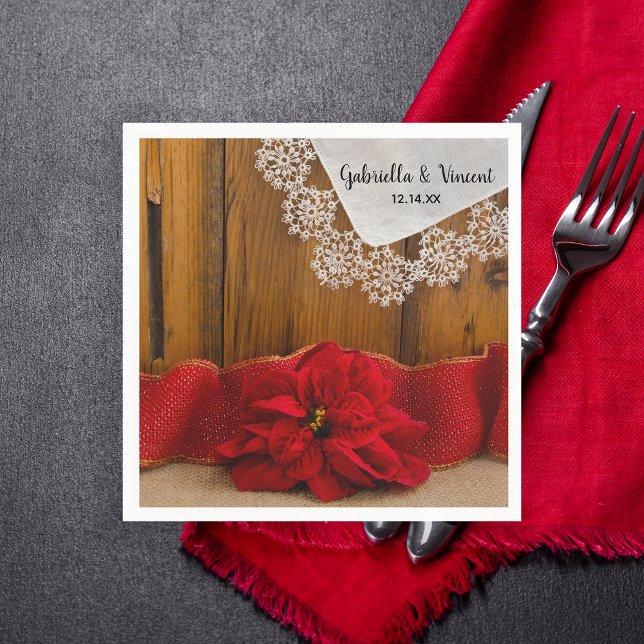 Servilleta De Papel Rustic Red Poinsettia Country Winter Wedding (Subido por el creador)