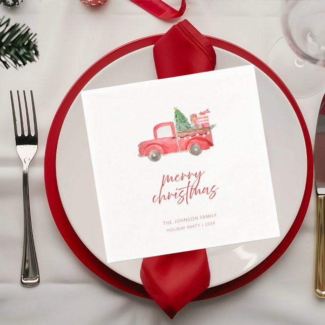 Servilleta De Papel Rustic Red Truck Merry Christmas Holiday Party (Subido por el creador)