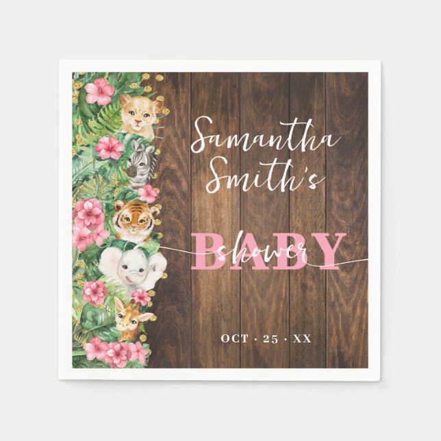 Servilleta De Papel Rustic Safari Pink Baby Shower Party Decor (Anverso)