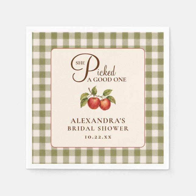 Servilleta De Papel Rustic Sage Green Gingham Apple Bridal Shower (Anverso)