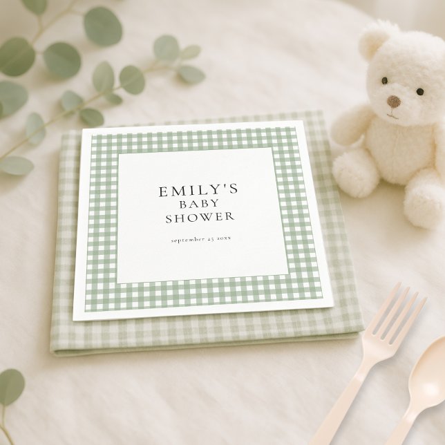 Servilleta De Papel Rustic Sage Green Gingham Baby Shower (Subido por el creador)