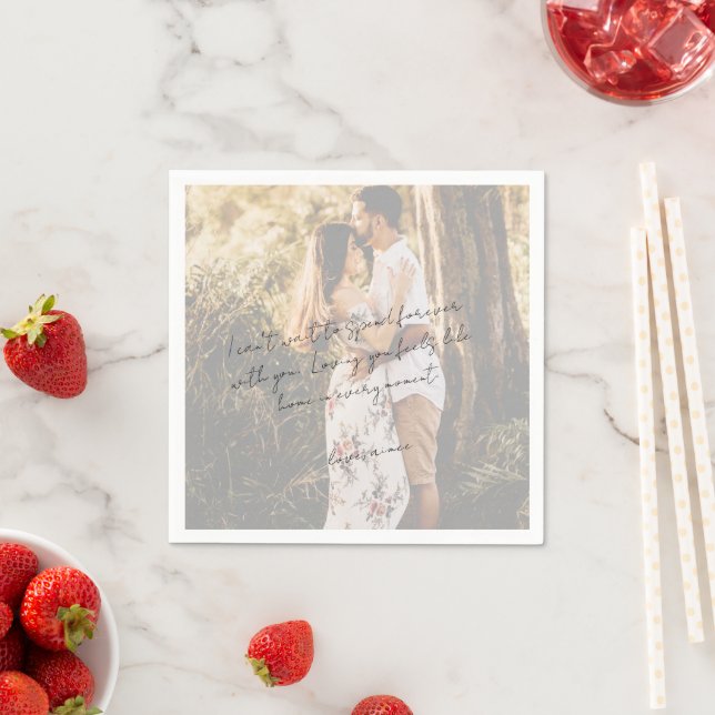 Servilleta De Papel Rustic Script Love Note Photo Modern Wedding (In situ)