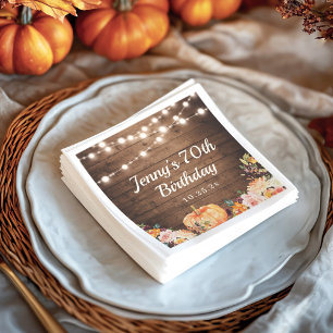 Servilleta De Papel Rustic String Lights Fall Pumpkin Feliz cumpleaños