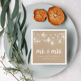 Servilleta De Papel Rustic String Lights Mr. and Mrs. Boda Monogram