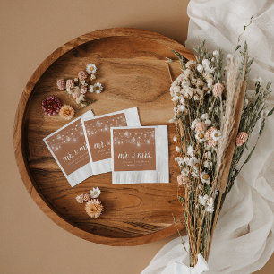 Servilleta De Papel Rustic String Lights Mr. and Mrs. Boda Monogram