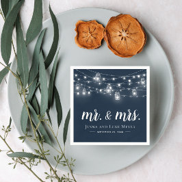 Servilleta De Papel Rustic String Lights Mr. and Mrs. Boda Monogram