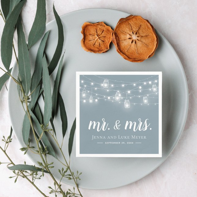 Servilleta De Papel Rustic String Lights Mr. and Mrs. Boda Monogram (Subido por el creador)