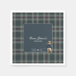 Servilleta De Papel Rustic Tartan Bear Baby Shower