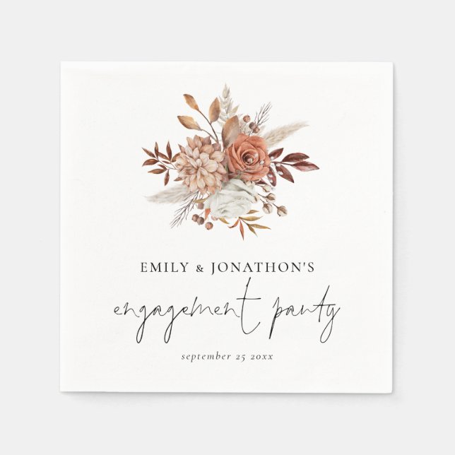 Servilleta De Papel Rustic Terracotta Florals Script Engagement Party (Anverso)