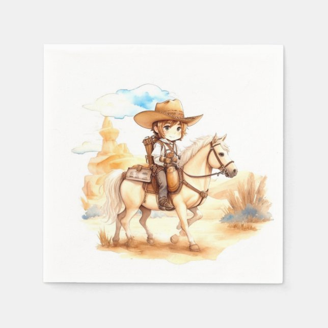 Servilleta De Papel Rustic Watercolor Western Cowboy Baby Shower (Anverso)