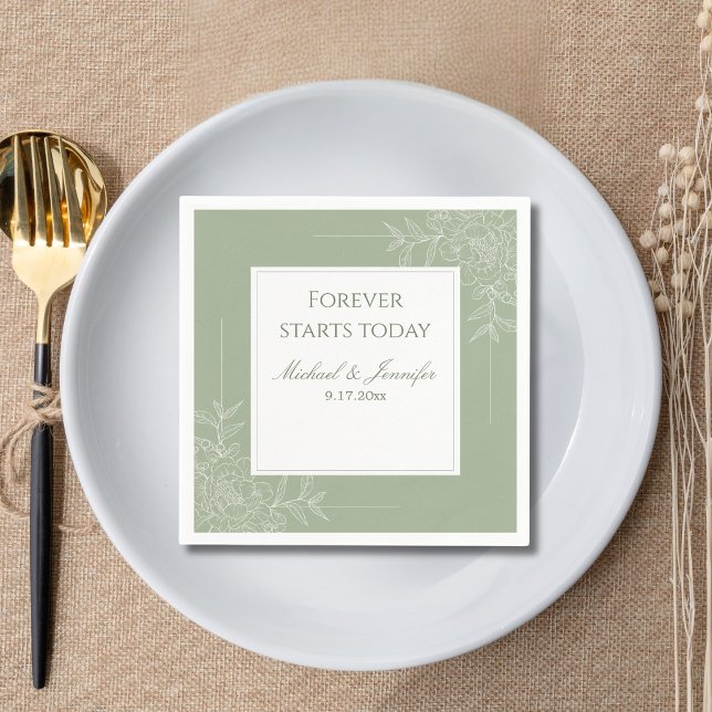 Servilleta De Papel Rustic Wedding Sage Green and White Modern (Subido por el creador)