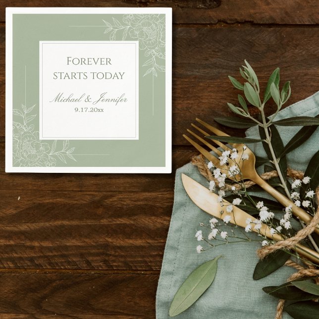 Servilleta De Papel Rustic Wedding Sage Green and White Modern (Subido por el creador)