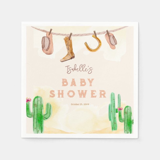 Servilleta De Papel Rustic Western Watercolor Cowboy Baby Shower (Anverso)