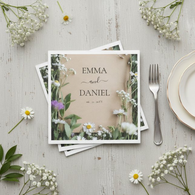 Servilleta De Papel Rustic Wildflower Botanical Kraft Paper Wedding (Subido por el creador)