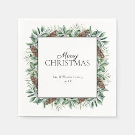 Servilleta De Papel Rustic Winter Fir Cone Merry Christmas